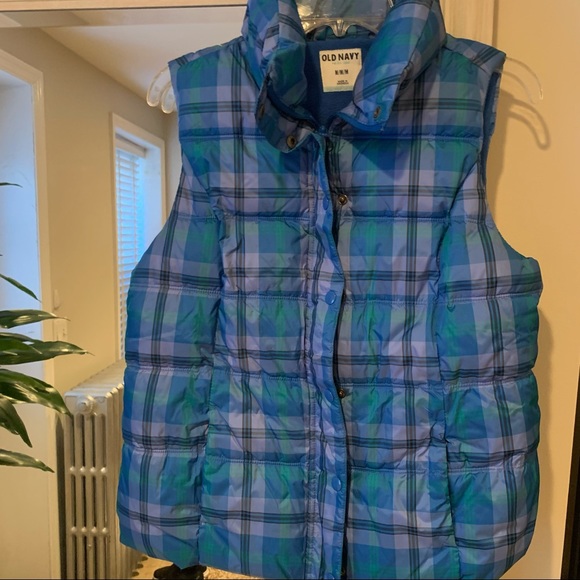 Old Navy Blue Plaid Puffy Vest - Picture 2 of 8